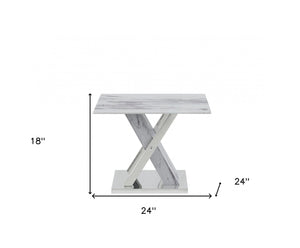 Homeroots 18" Silver And White Solid And Manufactured Wood Square End Table   383821