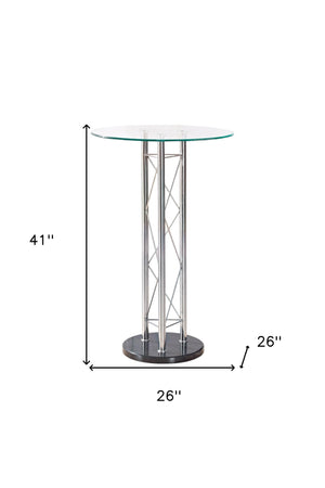 Homeroots 26" Clear Silver And Black Glass And Metal Round Bar Table   383822