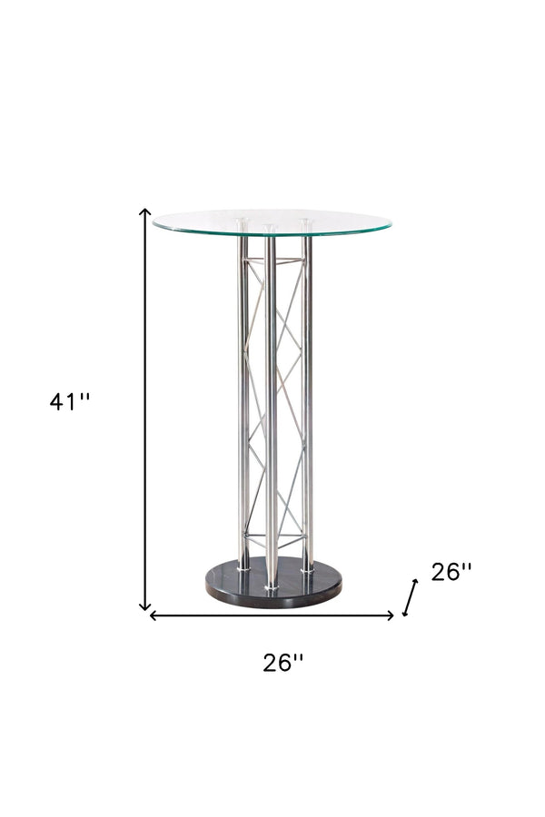 Homeroots 26" Clear Silver And Black Glass And Metal Round Bar Table   383822
