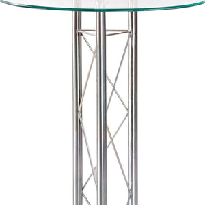 Homeroots 26" Clear Silver And Black Glass And Metal Round Bar Table   383822