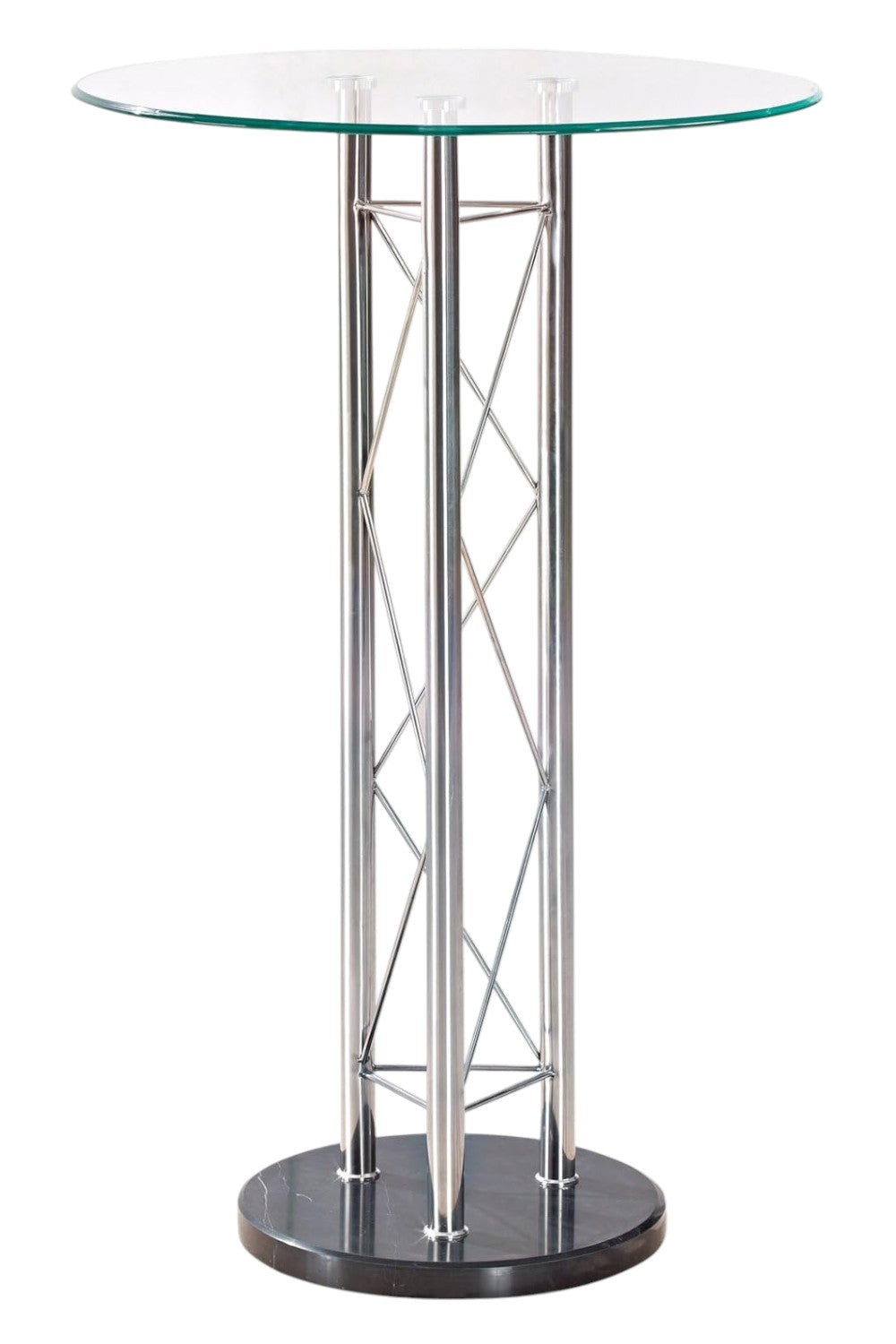 Homeroots 26" Clear Silver And Black Glass And Metal Round Bar Table   383822