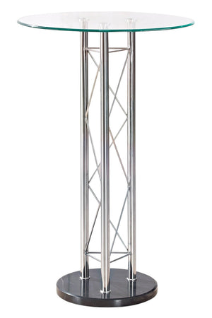 Homeroots 26" Clear Silver And Black Glass And Metal Round Bar Table   383822