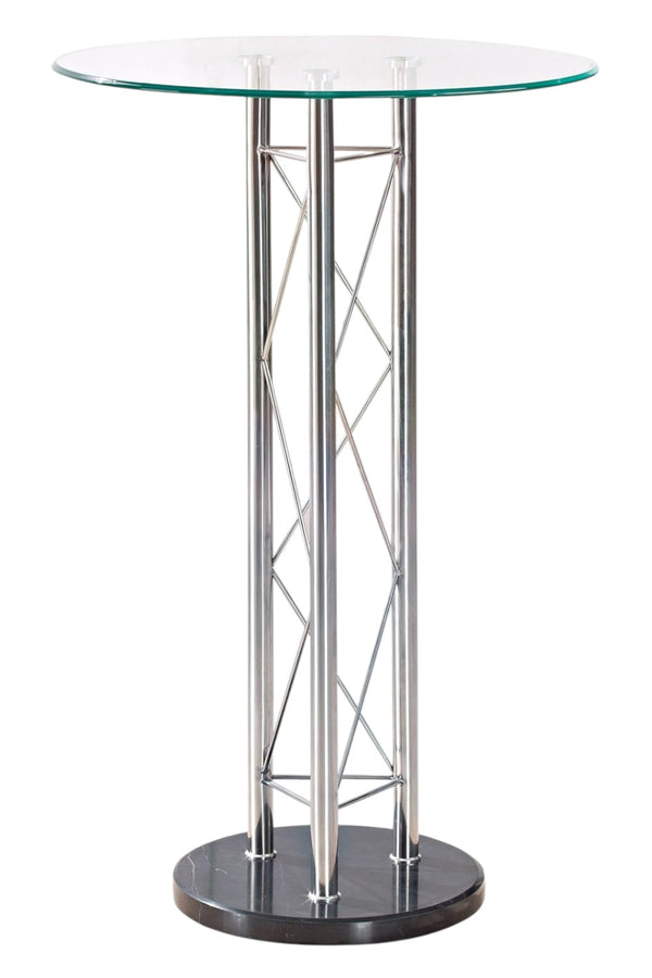 Homeroots 26" Clear Silver And Black Glass And Metal Round Bar Table   383822