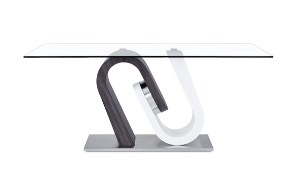 Homeroots 71" Clear And White And Gray Glass And Stainless Steel Pedestal Base Dining Table   383824