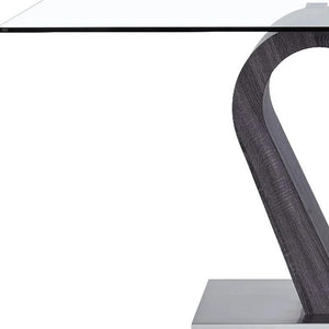 Homeroots 71" Clear And White And Gray Glass And Stainless Steel Pedestal Base Dining Table   383824