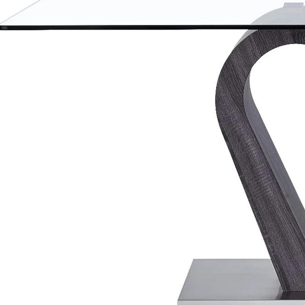 Homeroots 71" Clear And White And Gray Glass And Stainless Steel Pedestal Base Dining Table   383824