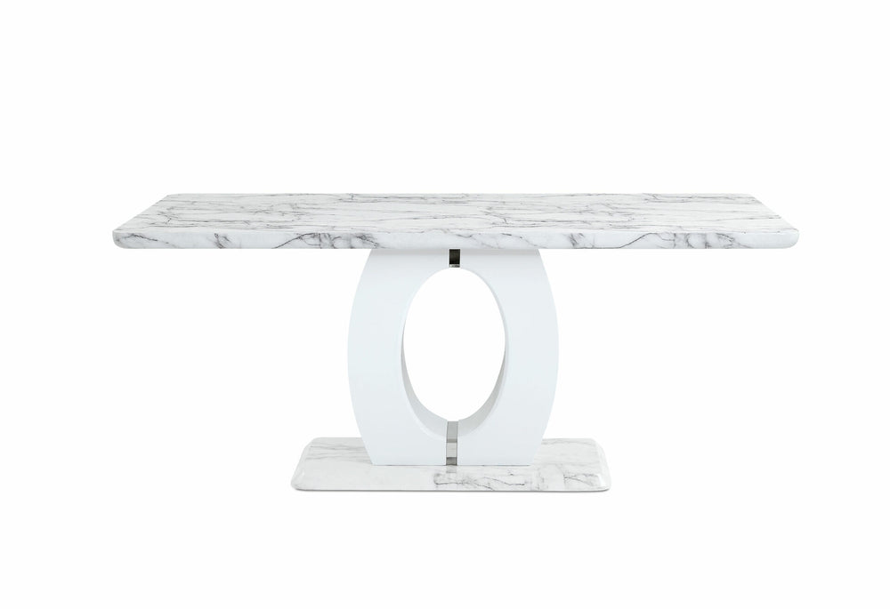 Homeroots 71" White Marble Pedestal Base Dining Table   383826
