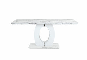 Homeroots 71" White Marble Pedestal Base Dining Table   383826