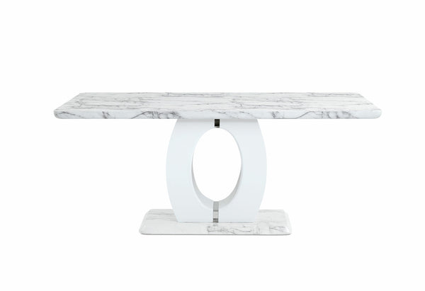 Homeroots 71" White Marble Pedestal Base Dining Table   383826