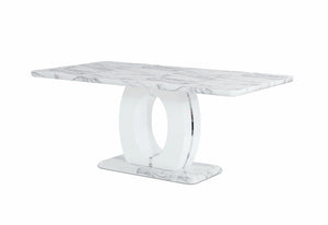 Homeroots 71" White Marble Pedestal Base Dining Table   383826
