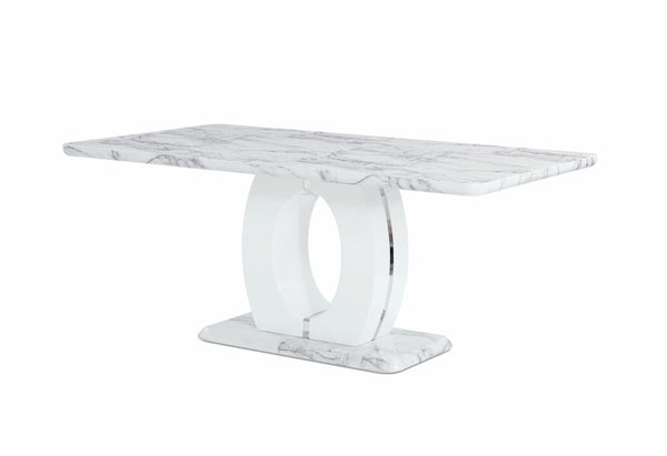 Homeroots 71" White Marble Pedestal Base Dining Table   383826