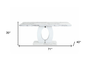 Homeroots 71" White Marble Pedestal Base Dining Table   383826
