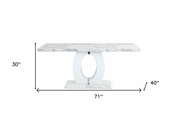 Homeroots 71" White Marble Pedestal Base Dining Table   383826