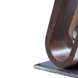 Homeroots 71" Clear And Brown And Silver Glass And Stainless Steel And Manufactured Wood Pedestal Base Dining Table   383827