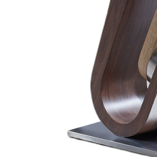 Homeroots 71" Clear And Brown And Silver Glass And Stainless Steel And Manufactured Wood Pedestal Base Dining Table   383827