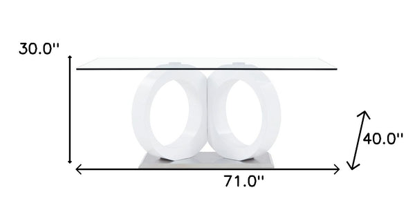 Homeroots White Tone Geometrical Style Base With Rectangular Glass Top Dining Table   383828