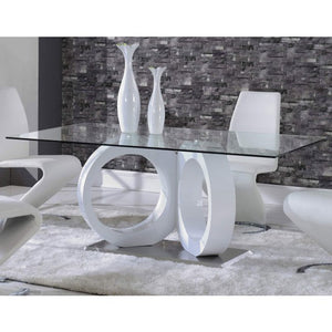 Homeroots White Tone Geometrical Style Base With Rectangular Glass Top Dining Table   383828
