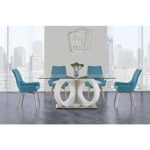 Homeroots White Tone Geometrical Style Base With Rectangular Glass Top Dining Table   383828