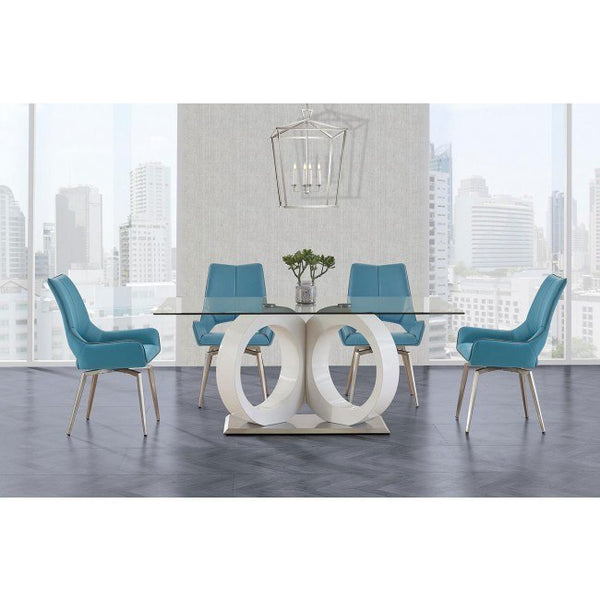 Homeroots White Tone Geometrical Style Base With Rectangular Glass Top Dining Table   383828