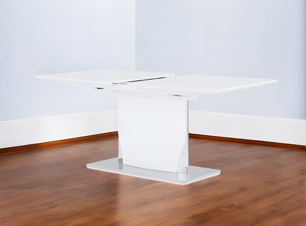 Homeroots 63" White Solid Wood Butterfly Leaf Pedestal Base Dining Table   383829