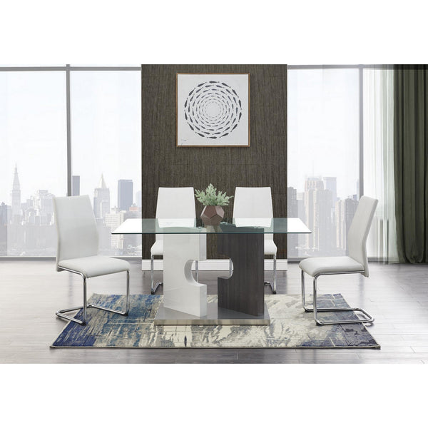 Homeroots 36" Clear And Gray Glass And Stainless Steel Double Pedestal Base Dining Table   383831