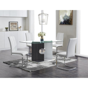 Homeroots 36" Clear And Gray Glass And Stainless Steel Double Pedestal Base Dining Table   383831