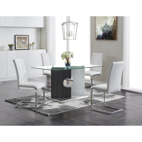 Homeroots 36" Clear And Gray Glass And Stainless Steel Double Pedestal Base Dining Table   383831