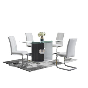 Homeroots 36" Clear And Gray Glass And Stainless Steel Double Pedestal Base Dining Table   383831