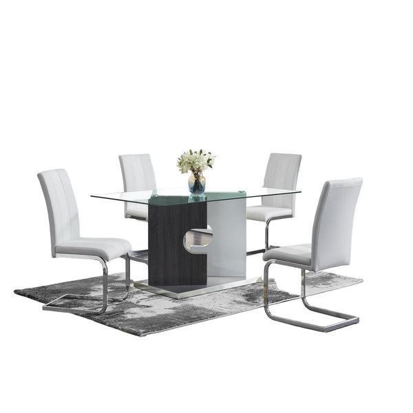 Homeroots 36" Clear And Gray Glass And Stainless Steel Double Pedestal Base Dining Table   383831