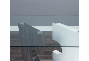 Homeroots 36" Clear And Gray Glass And Stainless Steel Double Pedestal Base Dining Table   383831