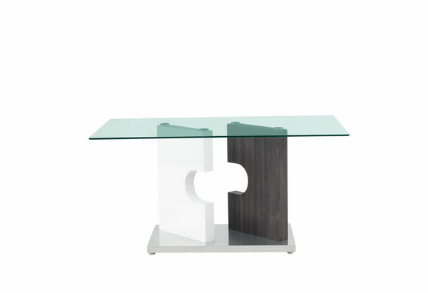 Homeroots 36" Clear And Gray Glass And Stainless Steel Double Pedestal Base Dining Table   383831