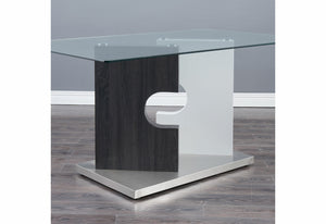 Homeroots 36" Clear And Gray Glass And Stainless Steel Double Pedestal Base Dining Table   383831
