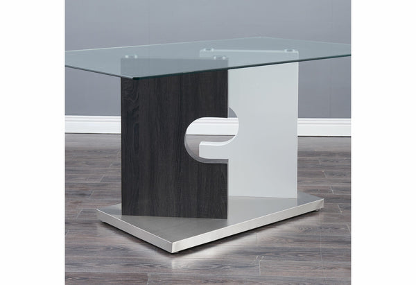 Homeroots 36" Clear And Gray Glass And Stainless Steel Double Pedestal Base Dining Table   383831