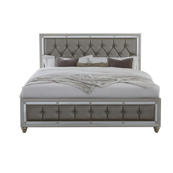 Homeroots Solid Wood Full Tufted Silver Upholstered Linenno Bed With Nailhead Trim  Wood 383835
