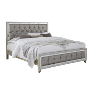Homeroots Solid Wood Full Tufted Silver Upholstered Linenno Bed With Nailhead Trim  Wood 383835