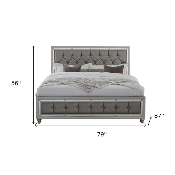 Homeroots Solid Wood Full Tufted Silver Upholstered Linenno Bed With Nailhead Trim  Wood 383835