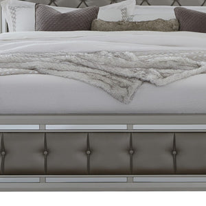 Homeroots Solid Wood Full Tufted Silver Upholstered Linenno Bed With Nailhead Trim  Wood 383835