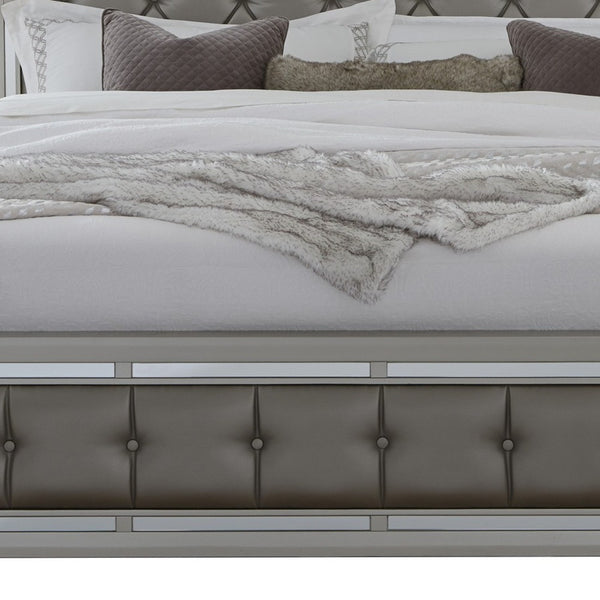 Homeroots Solid Wood Full Tufted Silver Upholstered Linenno Bed With Nailhead Trim  Wood 383835