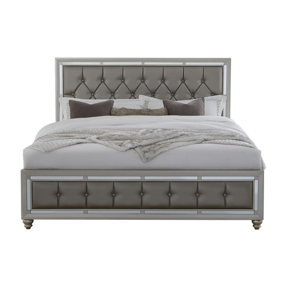 Homeroots Solid Wood Full Tufted Silver Upholstered Linenno Bed With Nailhead Trim  Wood 383835