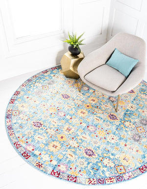 Unique Loom Austin Harmony Machine Made Border Rug Blue, Gold/Gray/Green/Violet/Pink/Red 8' 0" x 8' 0"