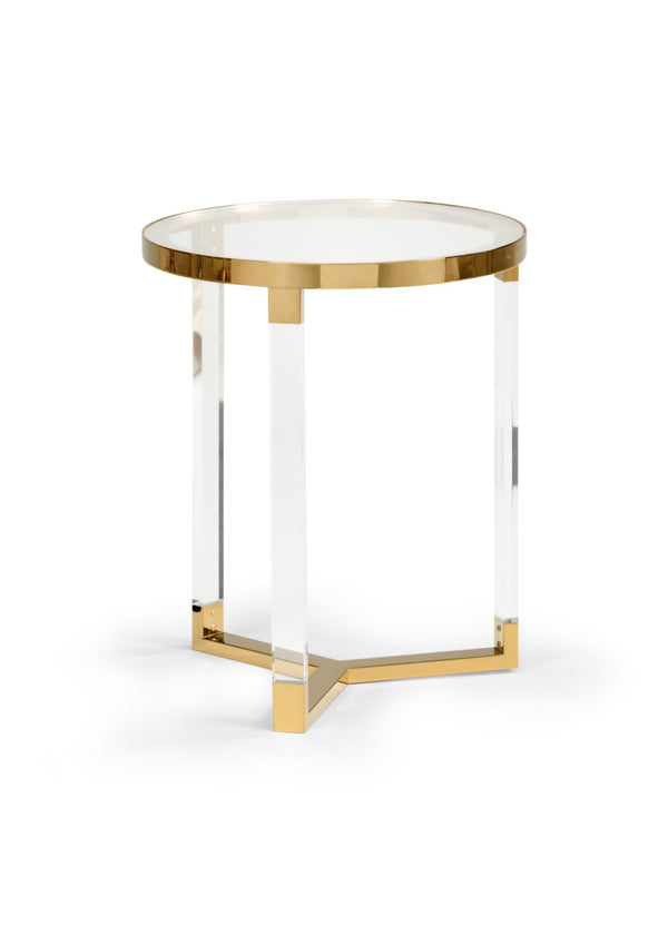 Chelsea House Moravian Acrylic Side Table With Tempered Glass Top And Polished Brass Accents — Modern Glam Accent Piece 383846