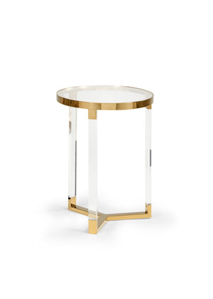 Chelsea House Moravian Clear Acrylic Side Table With Glass Top & Polished Brass Trim — Compact, Modern Accent Piece 383847