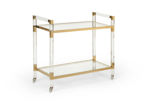 Chelsea House Acrylic Clear Bar Cart With Polished Brass Trim, Tempered Glass Shelves, Lightweight Stylish Entertaining 383848