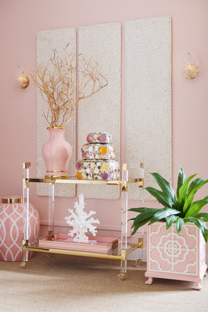 Chelsea House Acrylic Clear Bar Cart With Polished Brass Trim, Tempered Glass Shelves, Lightweight Stylish Entertaining 383848