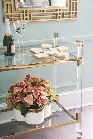 Chelsea House Acrylic Clear Bar Cart With Polished Brass Trim, Tempered Glass Shelves, Lightweight Stylish Entertaining 383848