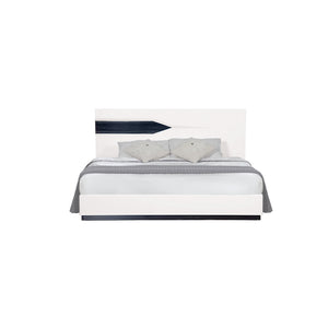Homeroots White Tone Queen Bed With Dark Grey Zebrano Details On Headboard And Bottom Rail Accent  Wood 383850