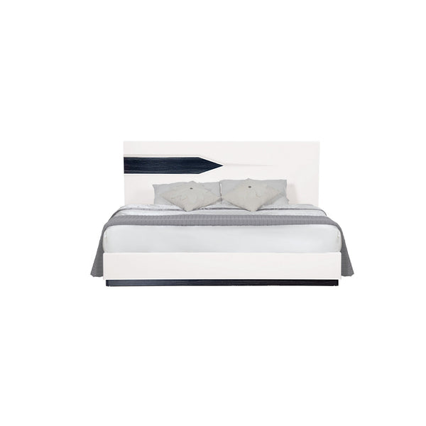 Homeroots White Tone Queen Bed With Dark Grey Zebrano Details On Headboard And Bottom Rail Accent  Wood 383850