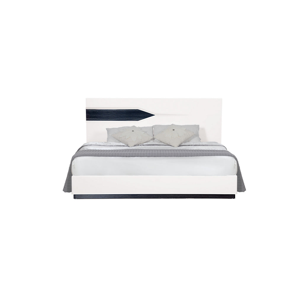 Homeroots White Tone Quekingen Bed With Dark Grey Zebrano Details On Headboard And Bottom Rail Accent  Wood 383851