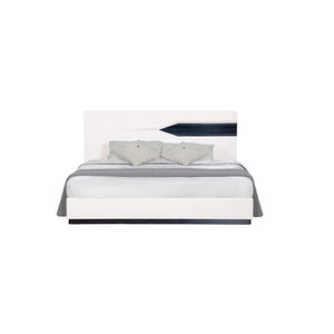 Homeroots White Tone Quekingen Bed With Dark Grey Zebrano Details On Headboard And Bottom Rail Accent  Wood 383851
