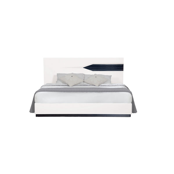 Homeroots White Tone Quekingen Bed With Dark Grey Zebrano Details On Headboard And Bottom Rail Accent  Wood 383851